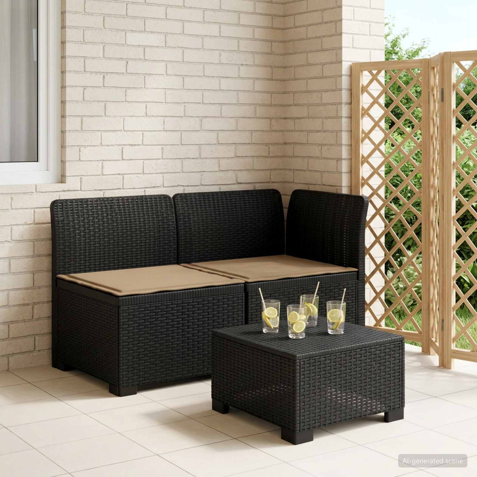 2-Sitzer Garten-Sofa mit Kissen Rattan-Look PP Anthrazit