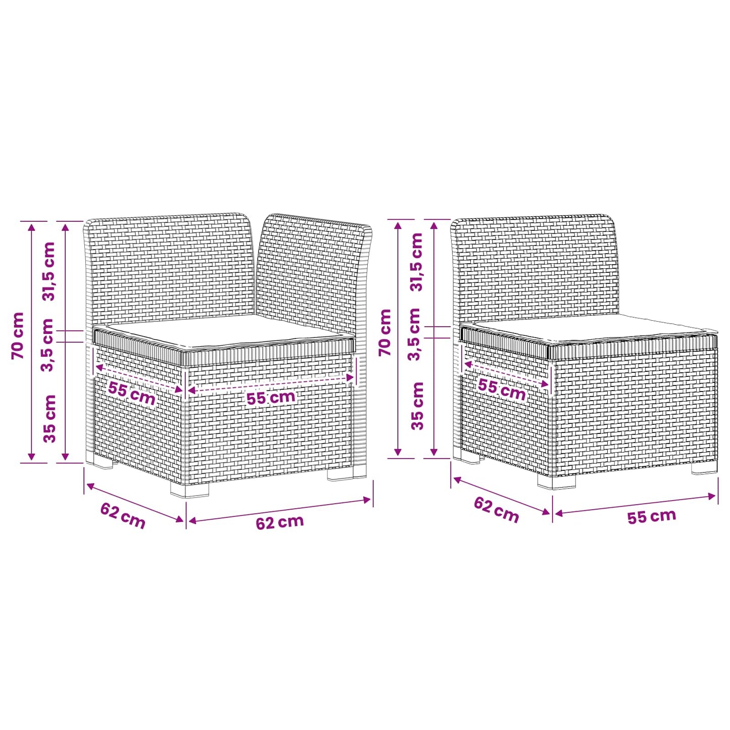 2-Sitzer Garten-Sofa mit Kissen Rattan-Look PP Anthrazit