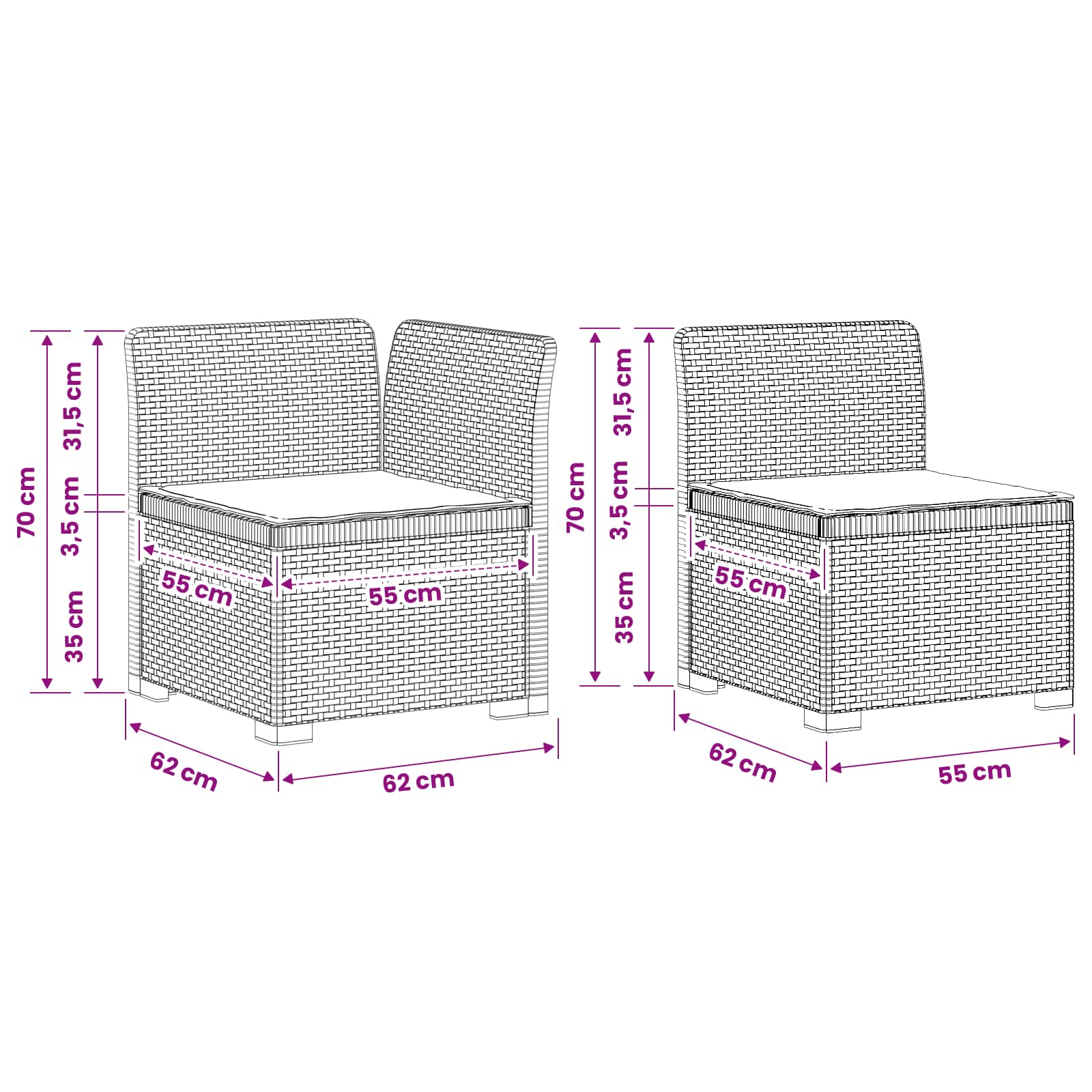 2-Sitzer Garten-Sofa mit Kissen Rattan-Look PP Anthrazit