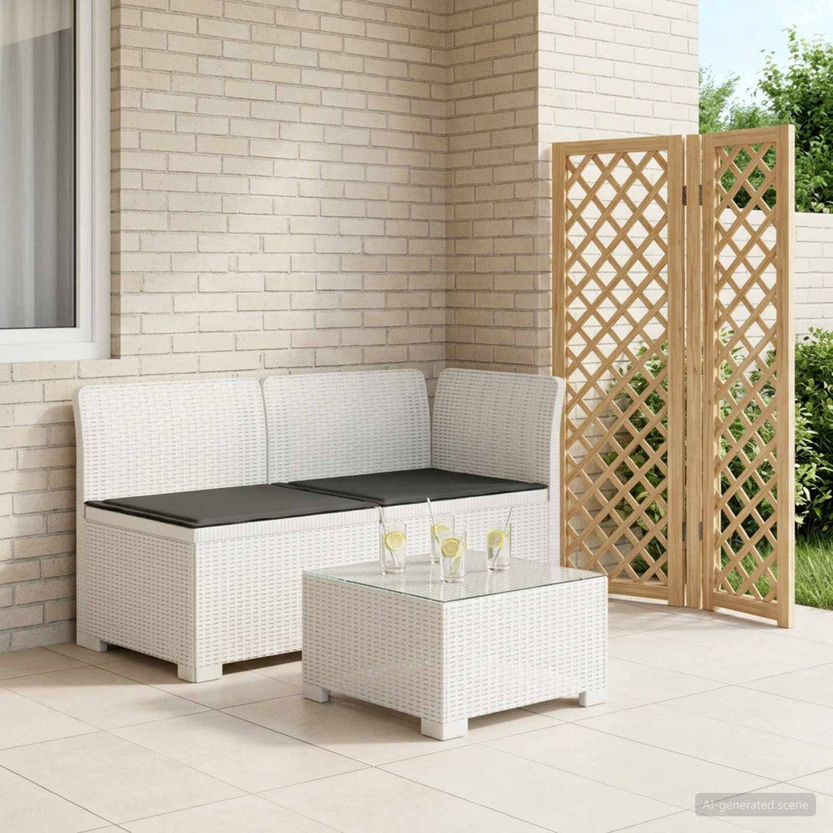 2-Sitzer Garten-Sofa mit Kissen Rattan-Look 2-Sitzer PP Weiß