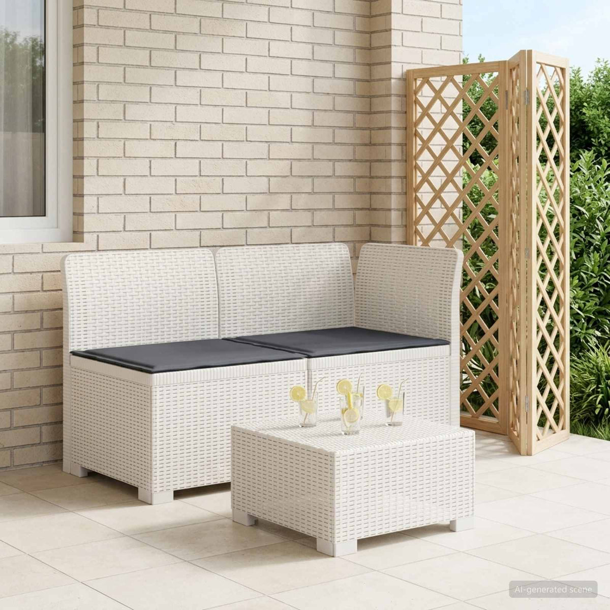 2-Sitzer Garten-Sofa mit Kissen Rattan-Look 2-Sitzer PP Weiß