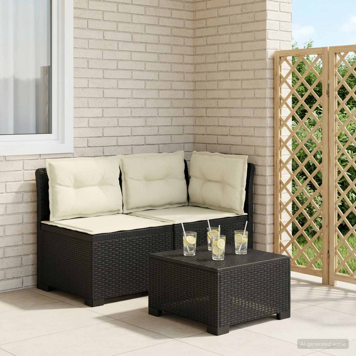 2-Sitzer Garten-Sofa mit Kissen Rattan-Look 2-Sitzer PP