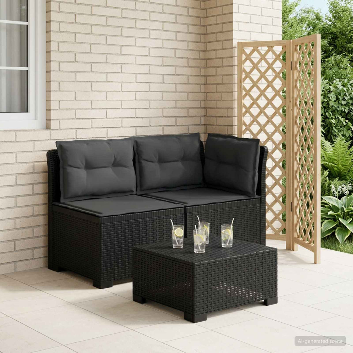 2-Sitzer Garten-Sofa mit Kissen Rattan-Look 2-Sitzer PP