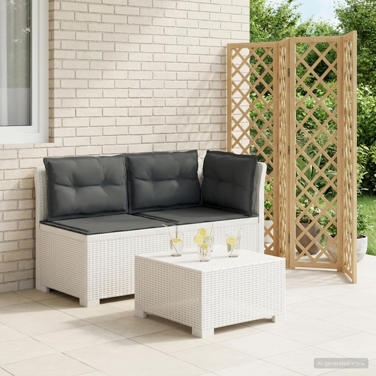 2-Sitzer Garten-Sofa mit Kissen Rattan-Look 2-Sitzer PP Weiß