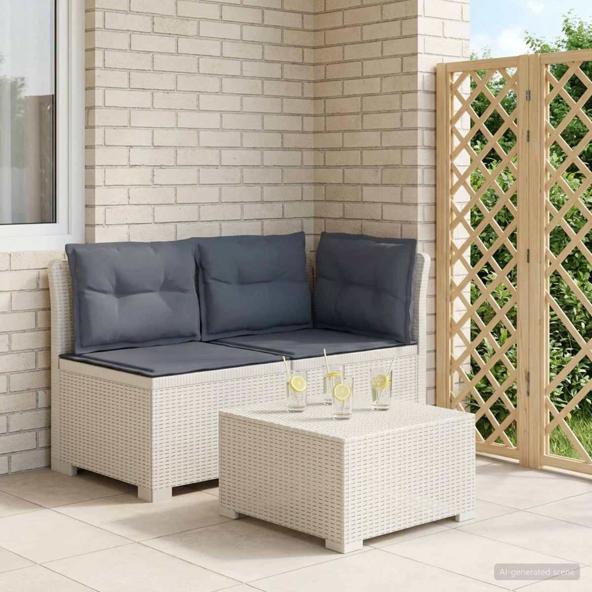 2-Sitzer Garten-Sofa mit Kissen Rattan-Look 2-Sitzer PP Weiß