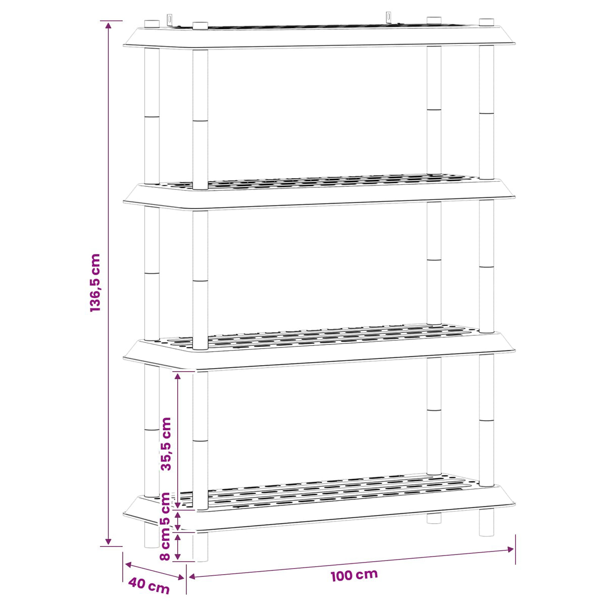 Regaleinheit 4 Ebenen 100 x 40 x 136,5 cm PP Braun