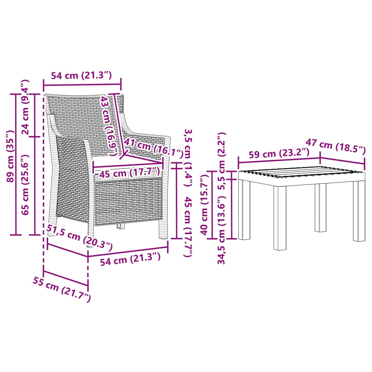Lounge-Set 3 stk. Anthrazit PP