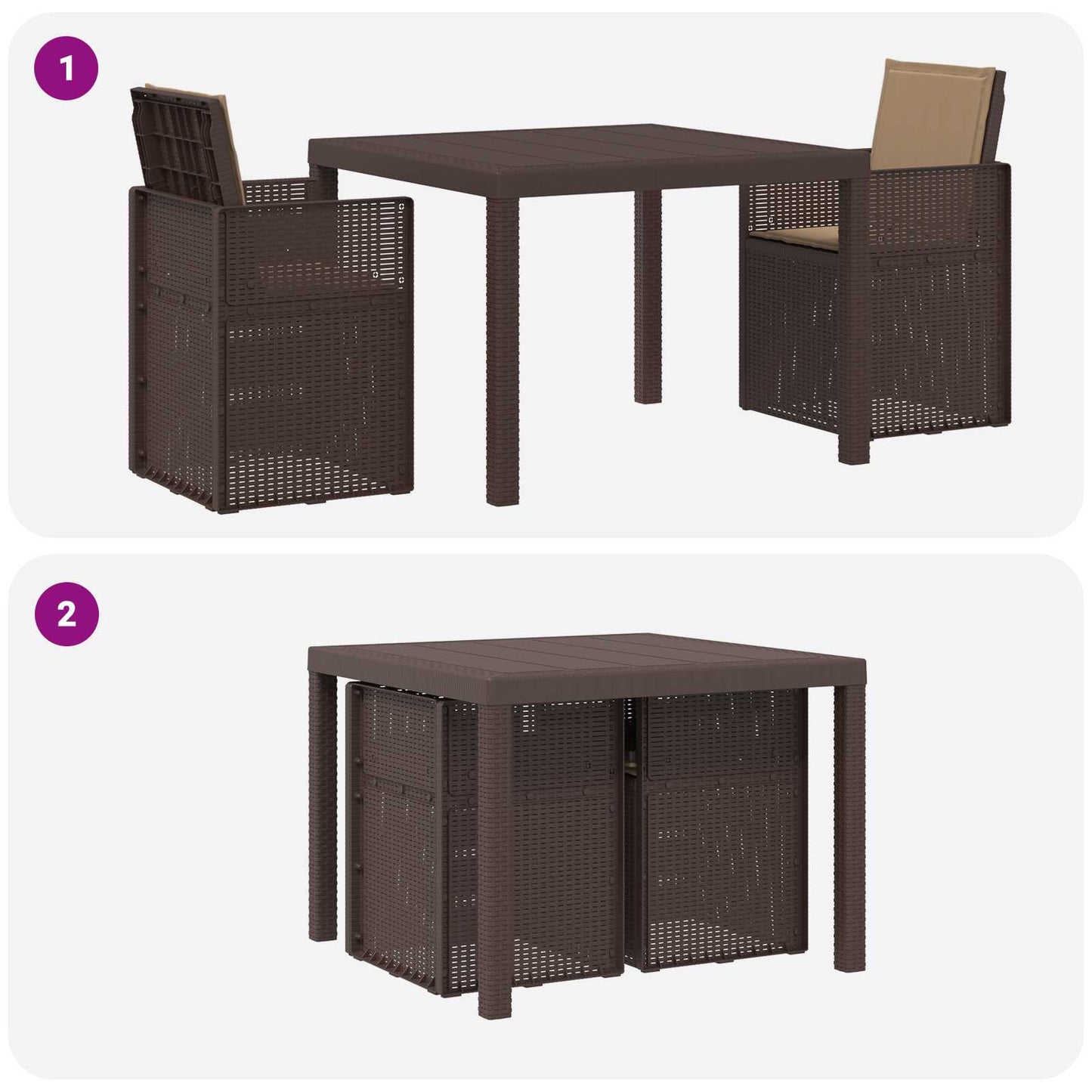 Garten Essgruppe 3 stk. Braun und Taupe PP