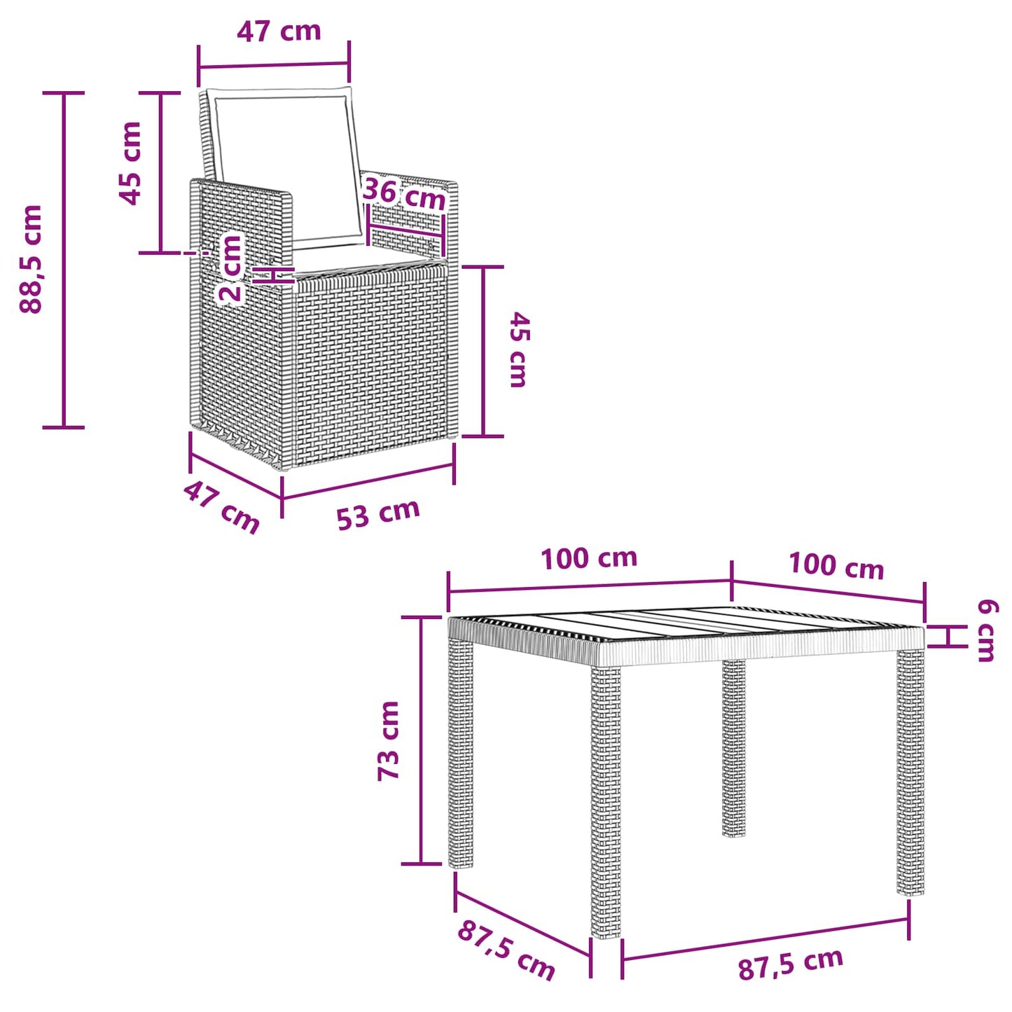 Garten Essgruppe 3 stk. Braun und Taupe PP