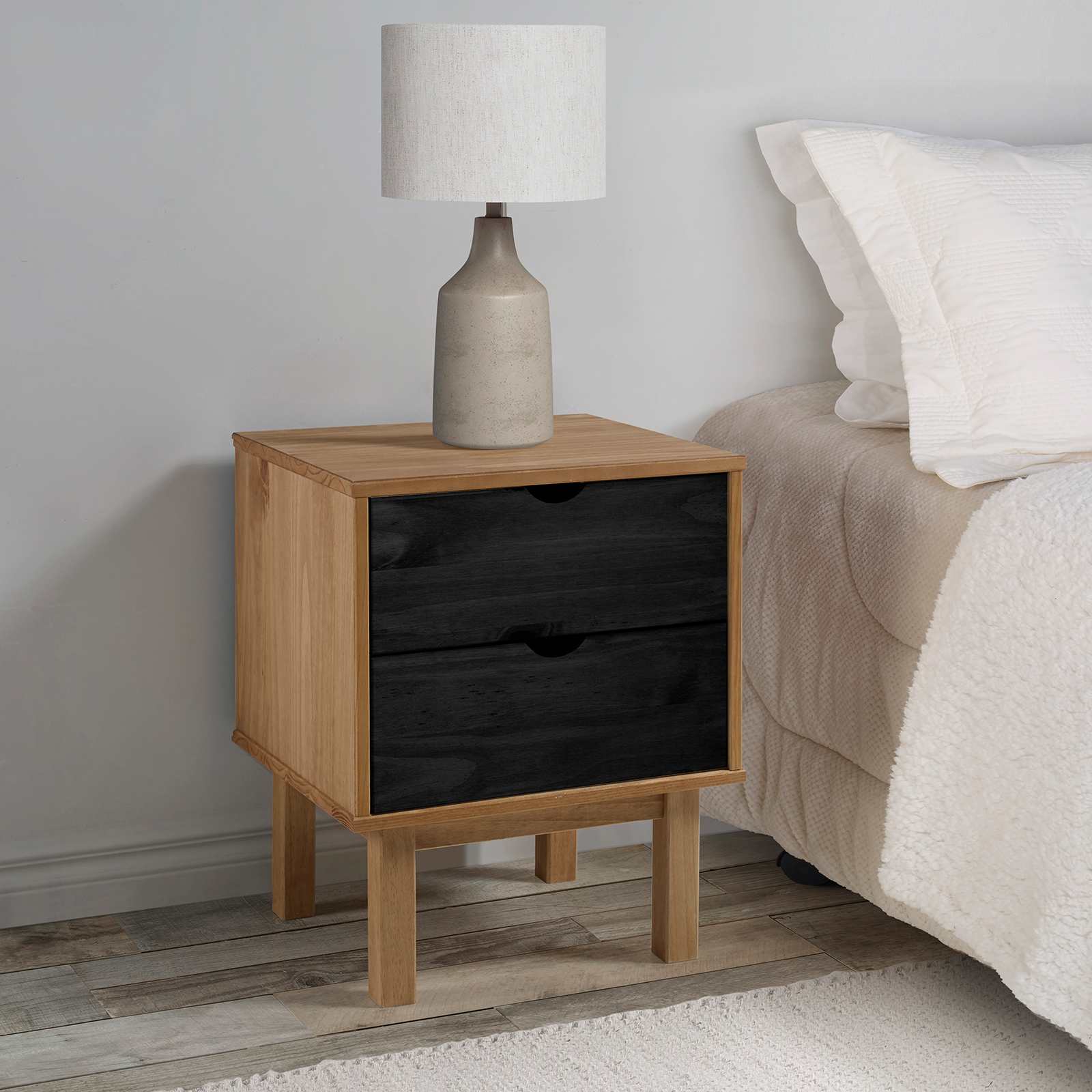 Nachttisch OTTA Schwarz 45 x 39 x 57 cm Massives Kiefernholz