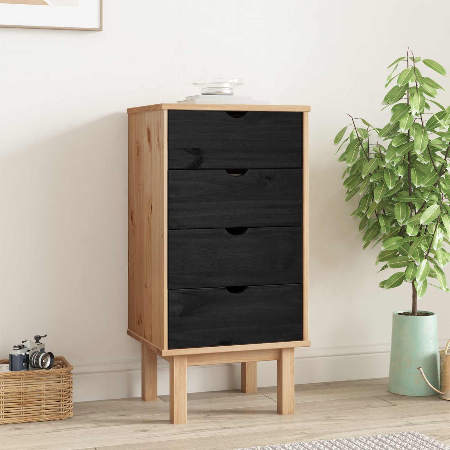 Kommode OTTA Schwarz 45 x 39 x 90 cm Massives Kiefernholz