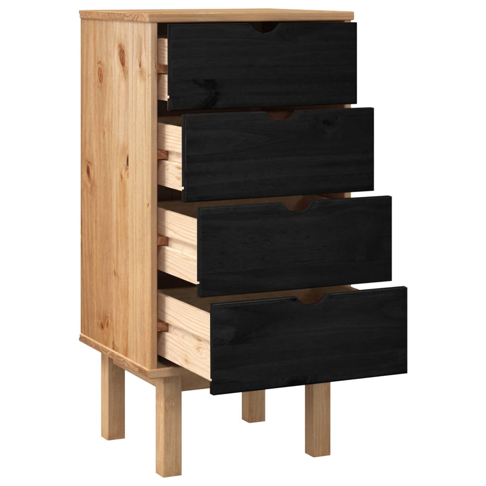 Kommode OTTA Schwarz 45 x 39 x 90 cm Massives Kiefernholz