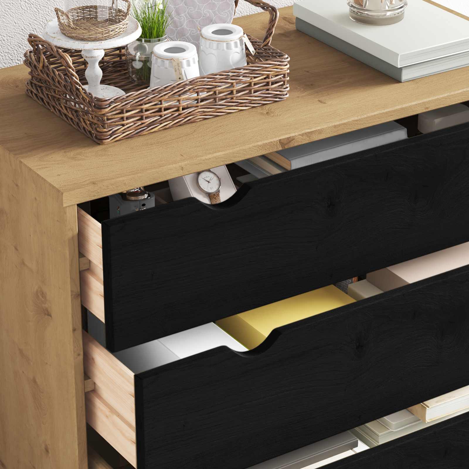 Kommode OTTA Schwarz 76,5 x 39,5 x 90 cm Massives Kiefernholz