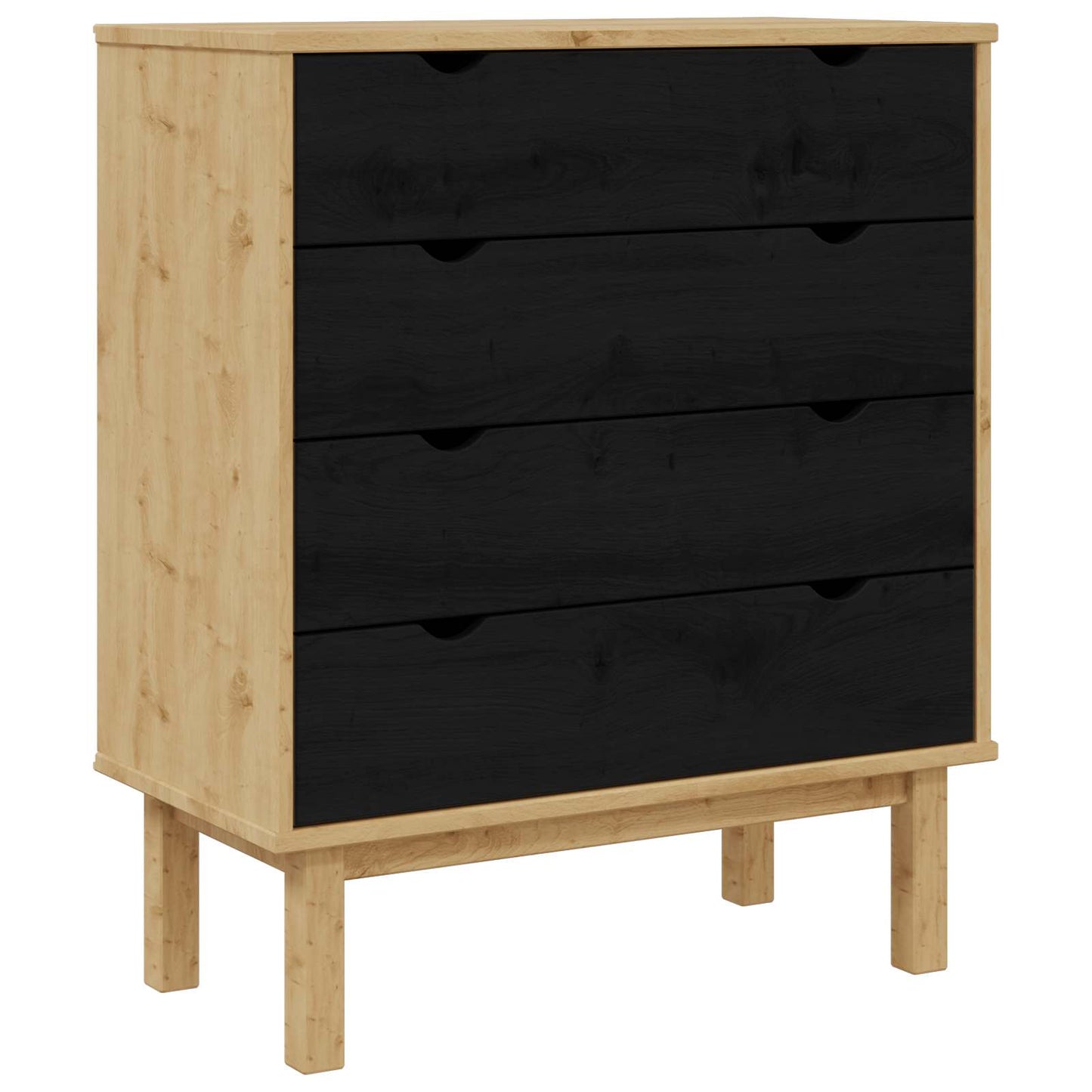 Kommode OTTA Schwarz 76,5 x 39,5 x 90 cm Massives Kiefernholz