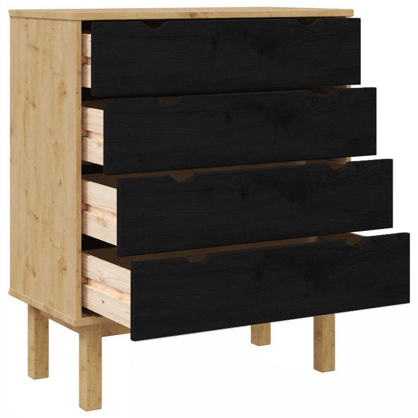 Kommode OTTA Schwarz 76,5 x 39,5 x 90 cm Massives Kiefernholz