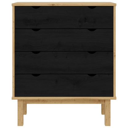 Kommode OTTA Schwarz 76,5 x 39,5 x 90 cm Massives Kiefernholz