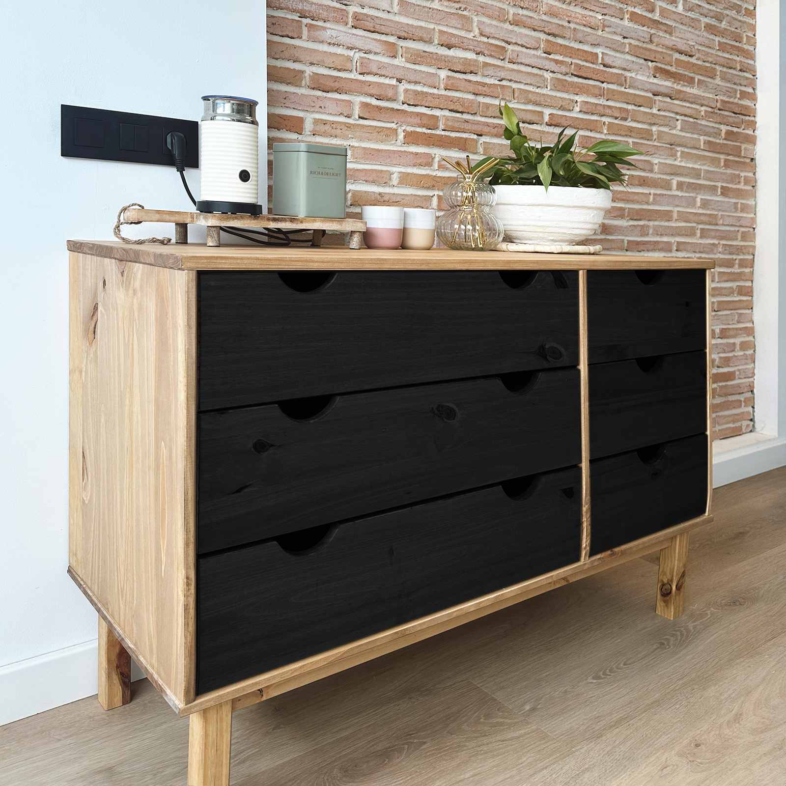 Schubladenschrank mit Speicher OTTA Schwarz 111 x 43 x 73,5 cm