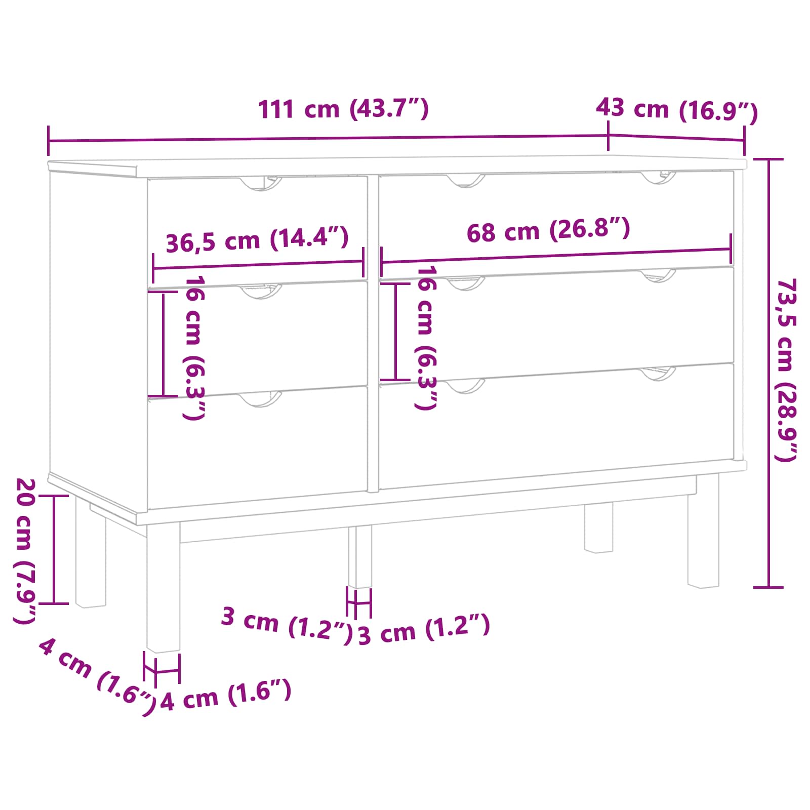 Schubladenschrank mit Speicher OTTA Schwarz 111 x 43 x 73,5 cm