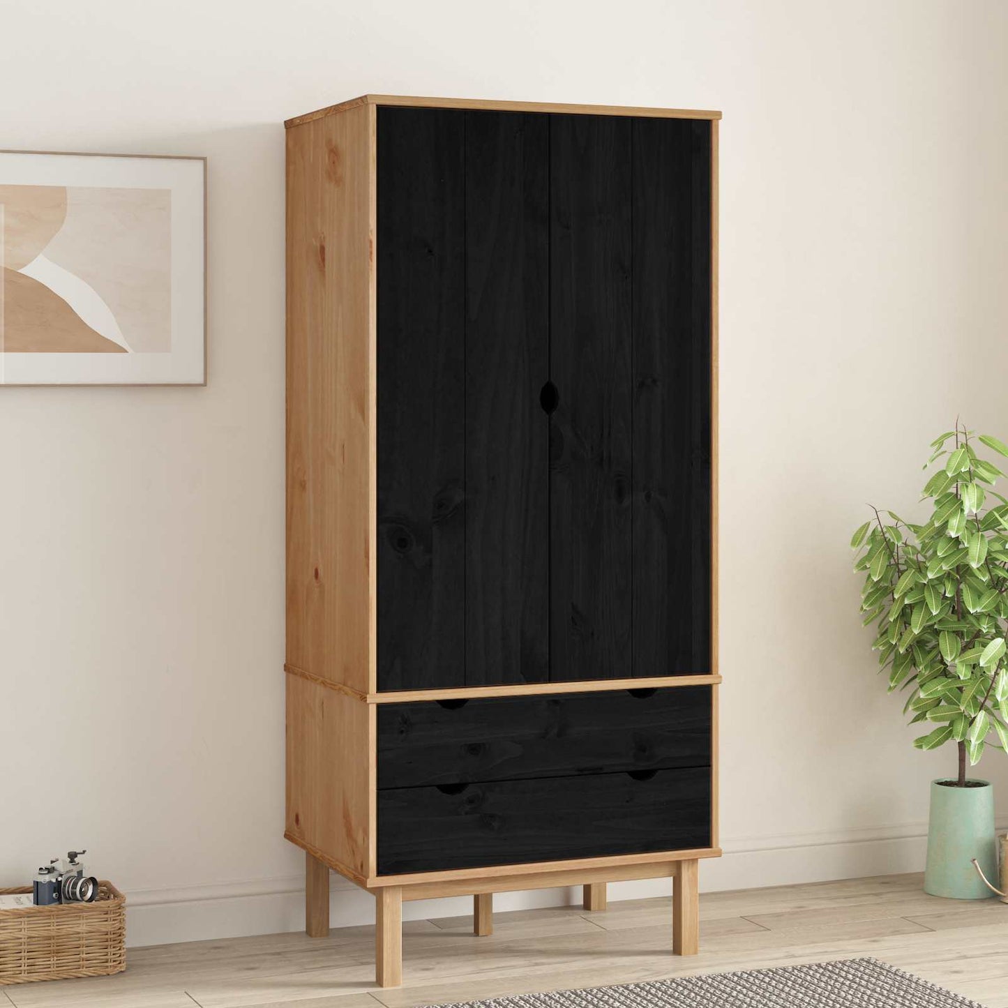 Kleiderschrank mit Schubladen OTTA Schwarz 76,5 x 53 x 172 cm