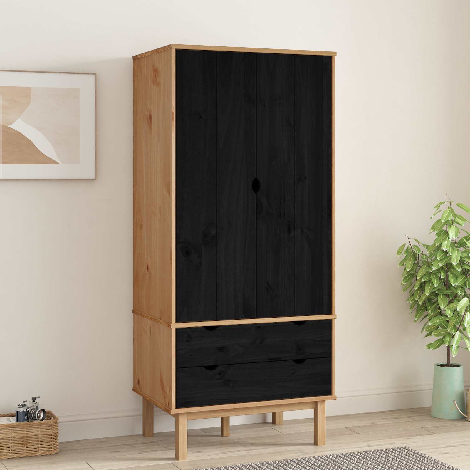 Kleiderschrank mit Schubladen OTTA Schwarz 76,5 x 53 x 172 cm