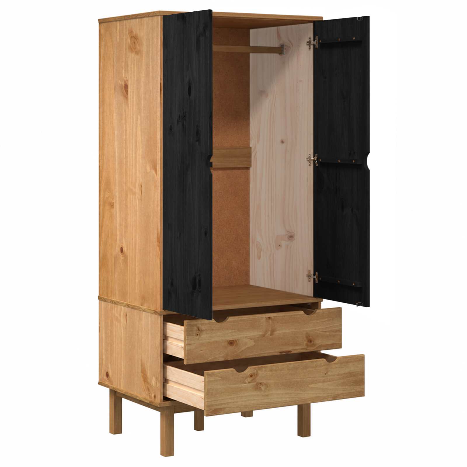 Kleiderschrank mit Schubladen OTTA Schwarz 76,5 x 53 x 172 cm