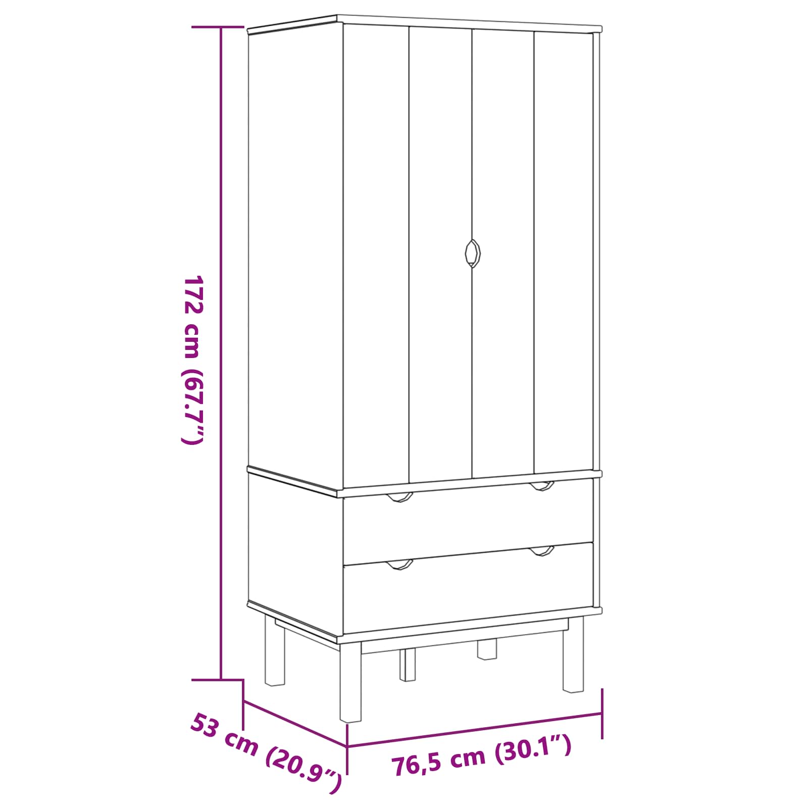 Kleiderschrank mit Schubladen OTTA Schwarz 76,5 x 53 x 172 cm