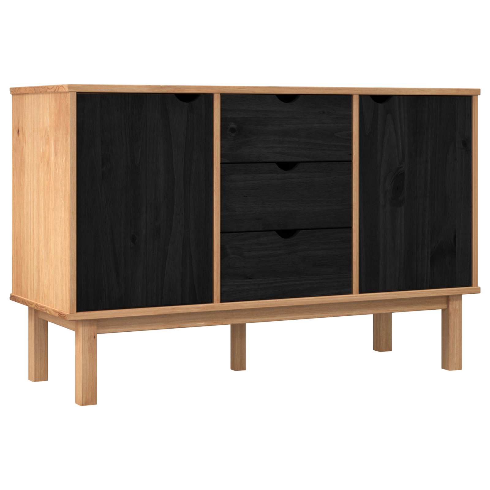 Sideboard OTTA Schwarz 113,5 x 43 x 73 cm Massives Kiefernholz