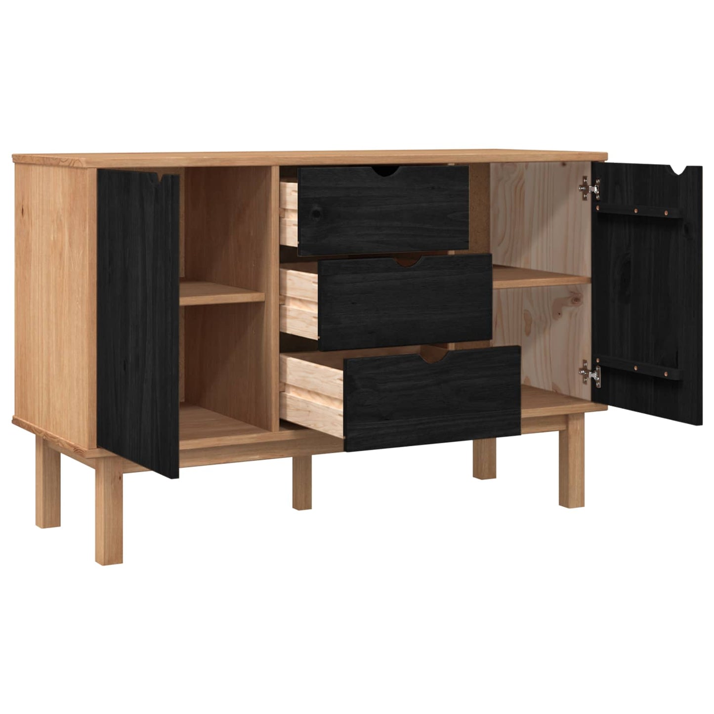 Sideboard OTTA Schwarz 113,5 x 43 x 73 cm Massives Kiefernholz