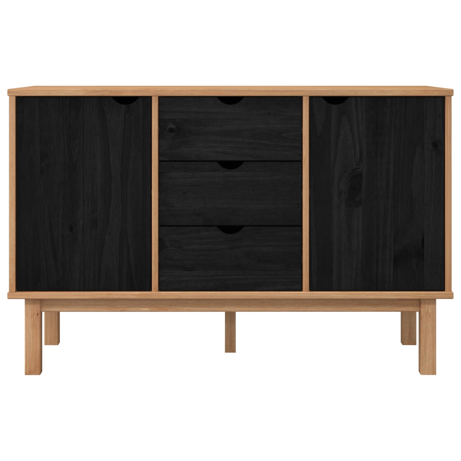 Sideboard OTTA Schwarz 113,5 x 43 x 73 cm Massives Kiefernholz