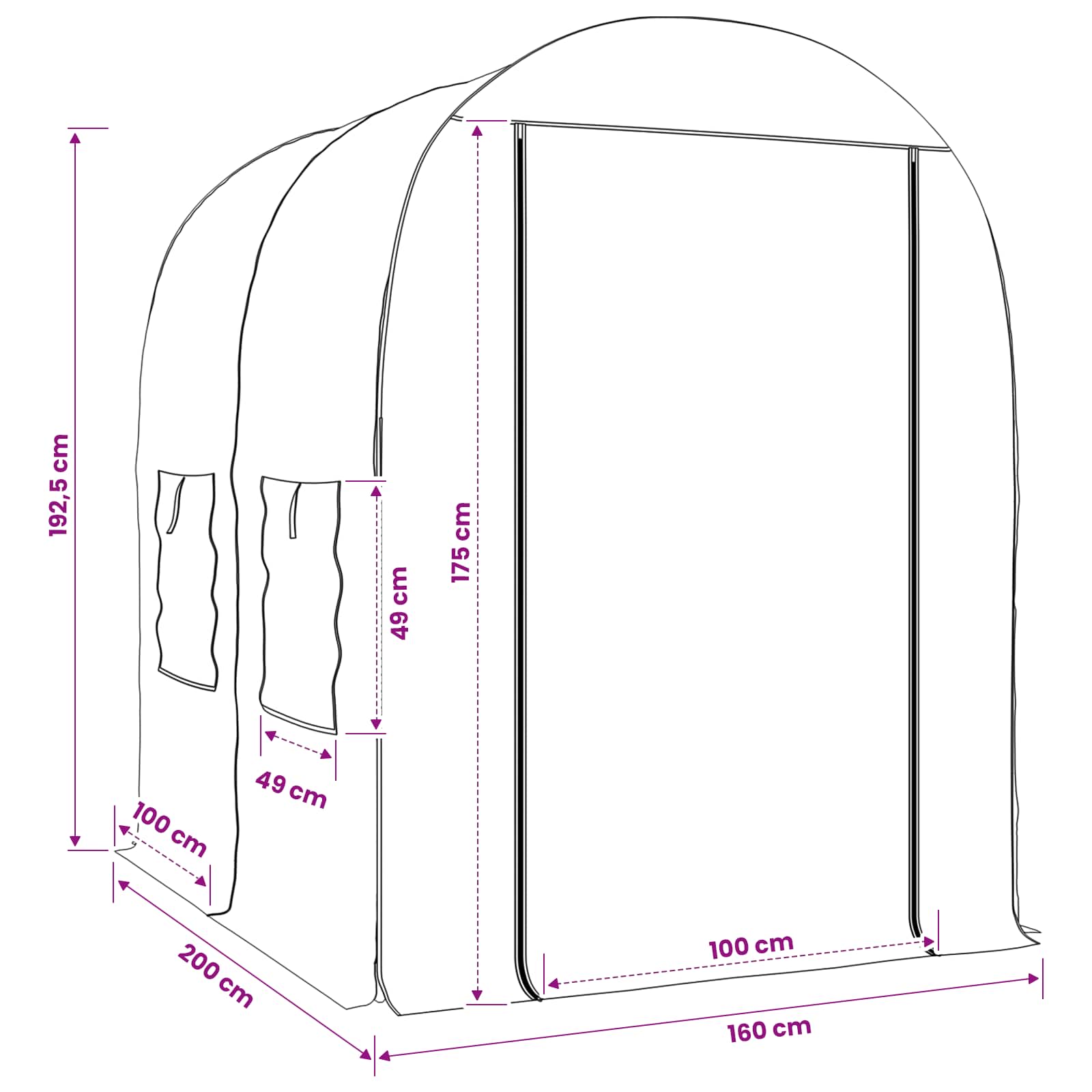 Gewächshaus mit Rahmen 160 x 200 x 192,5 cm PVC Transparent