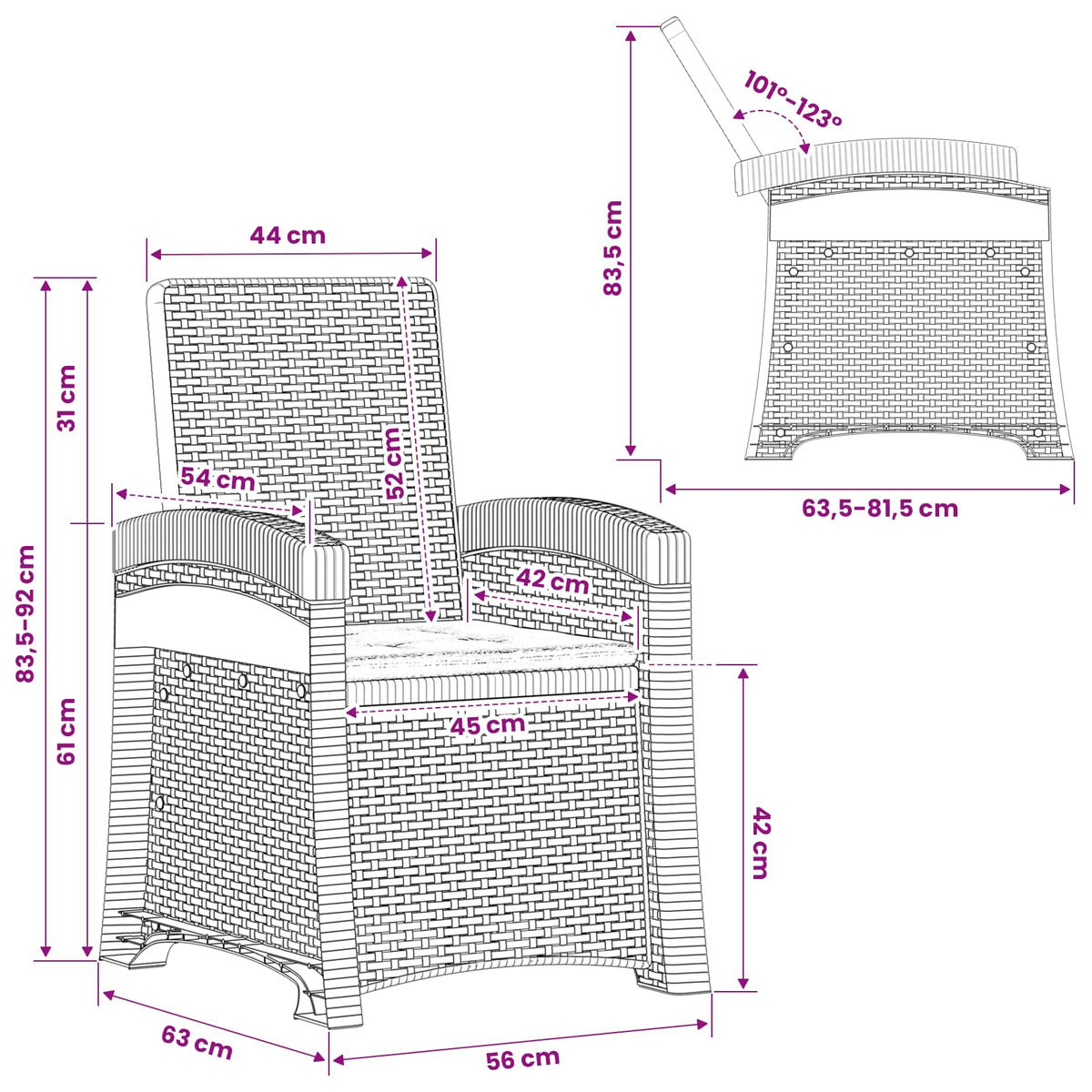Liegesessel Garten Rattan-Optik Anthrazit PP