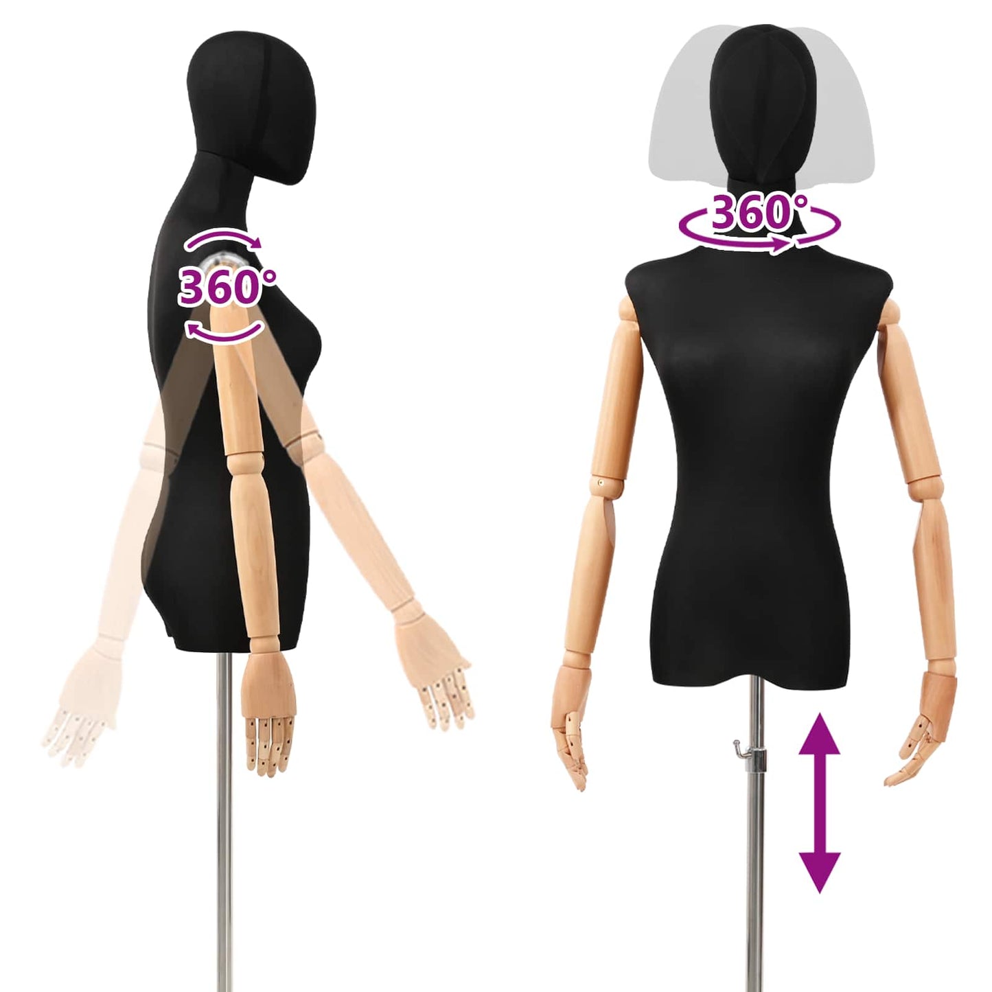Verstellbare Mannequin 165-213 cm mit Fuß Weiblich PP Schwarz