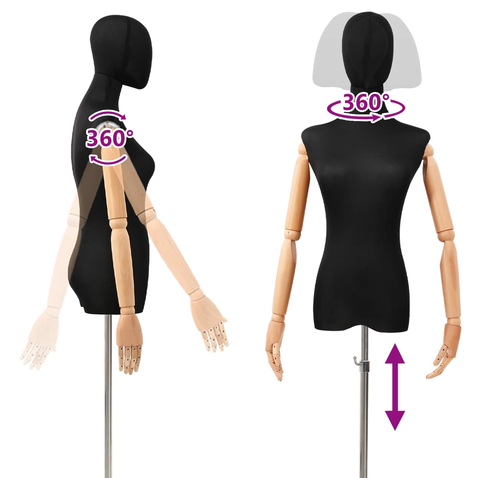 Verstellbare Mannequin 165-213 cm mit Fuß Weiblich PP Schwarz