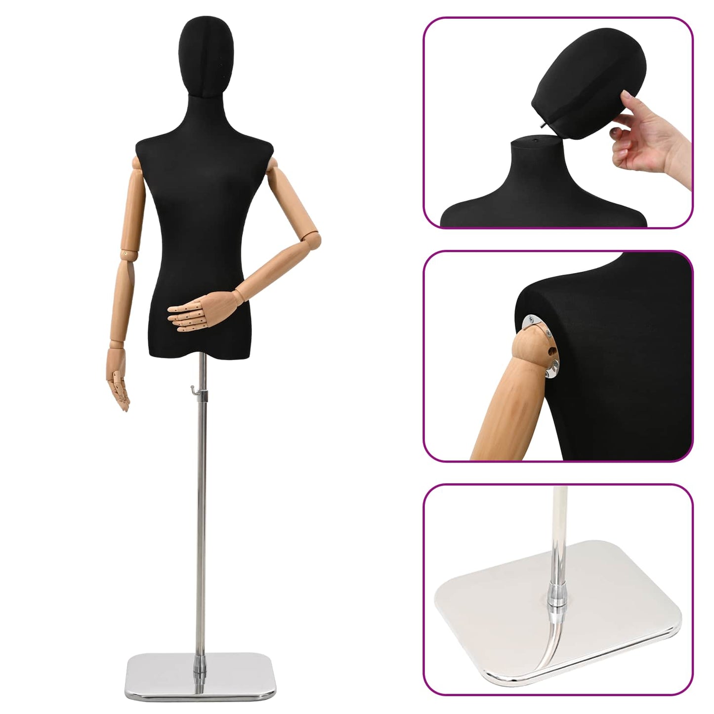 Verstellbare Mannequin 165-213 cm mit Fuß Weiblich PP Schwarz