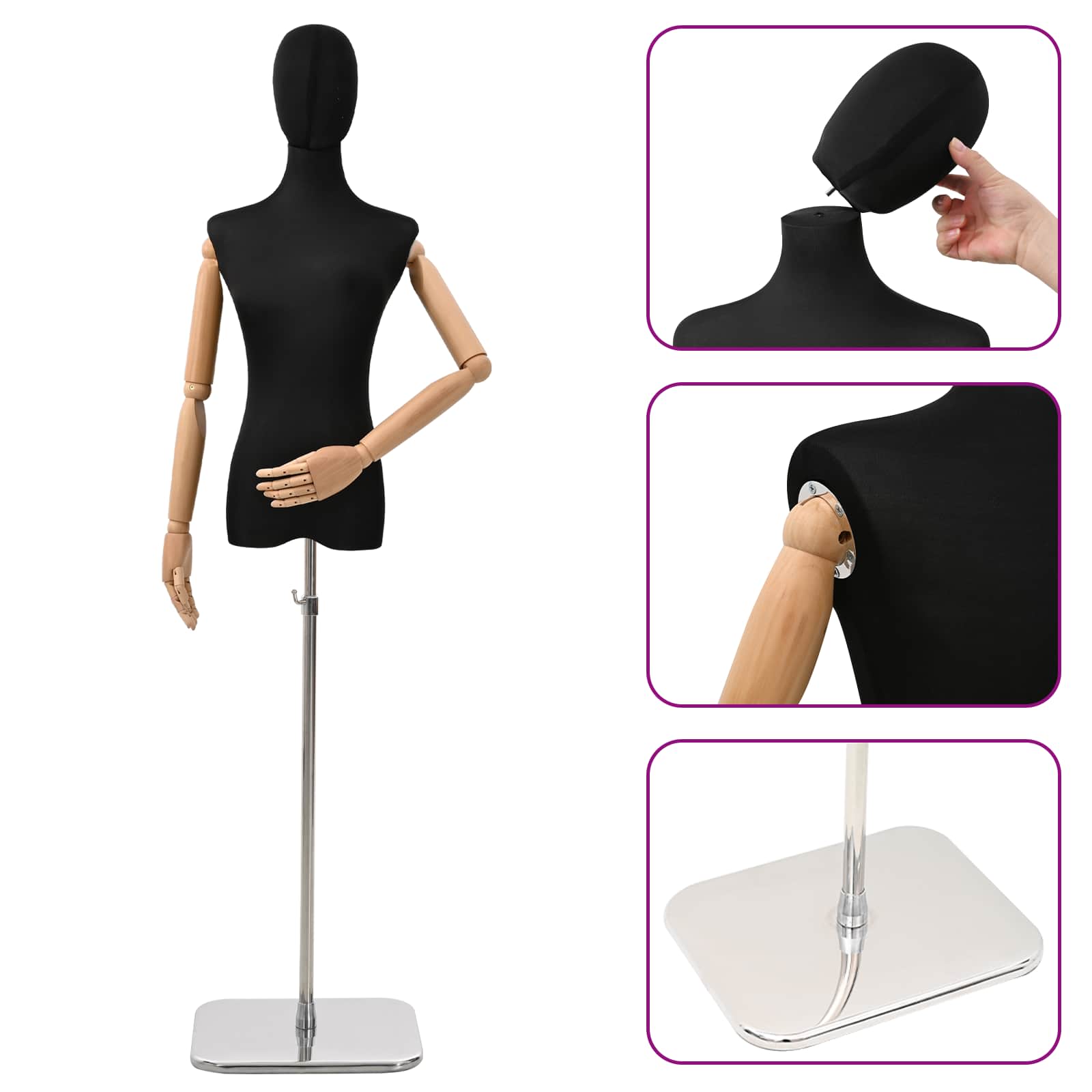 Verstellbare Mannequin 165-213 cm mit Fuß Weiblich PP Schwarz