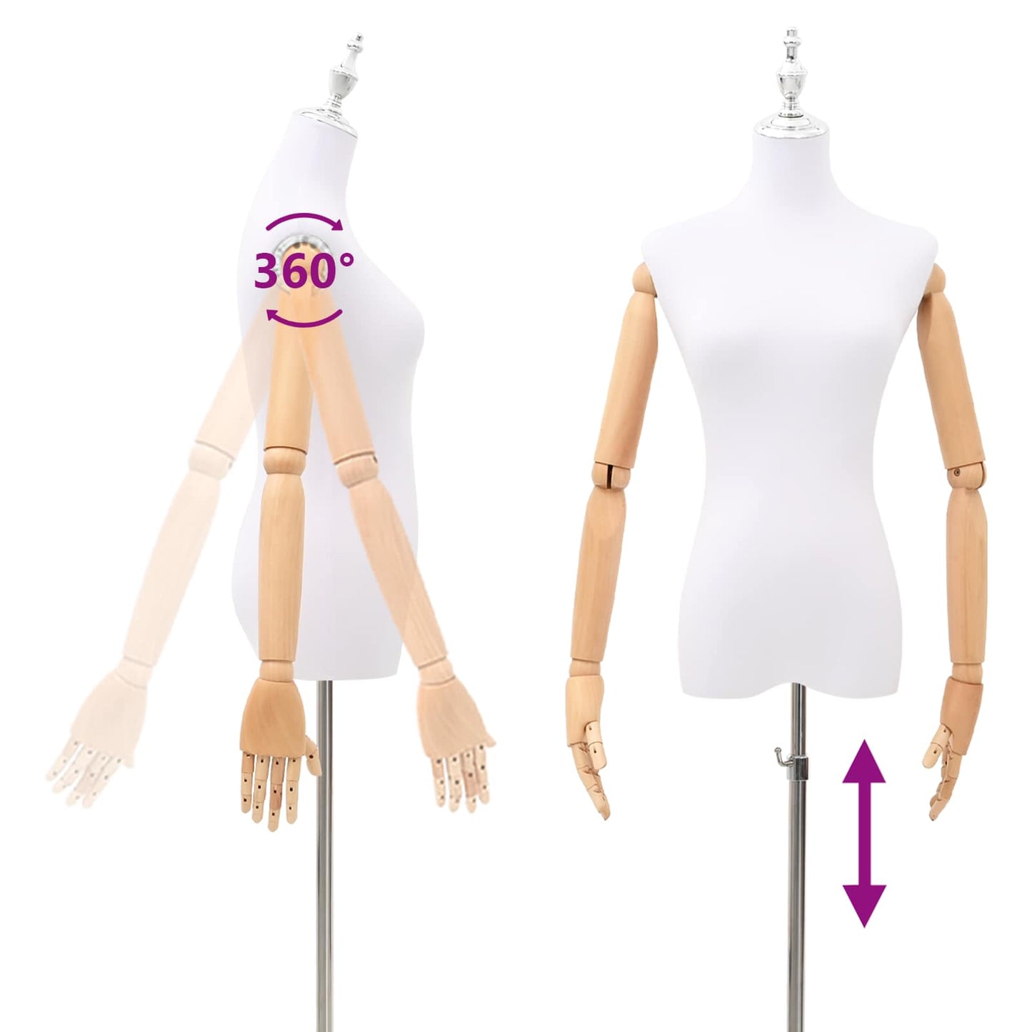 Verstellbare Mannequin 165-213 cm mit Fuß Weiblich PP Weiß