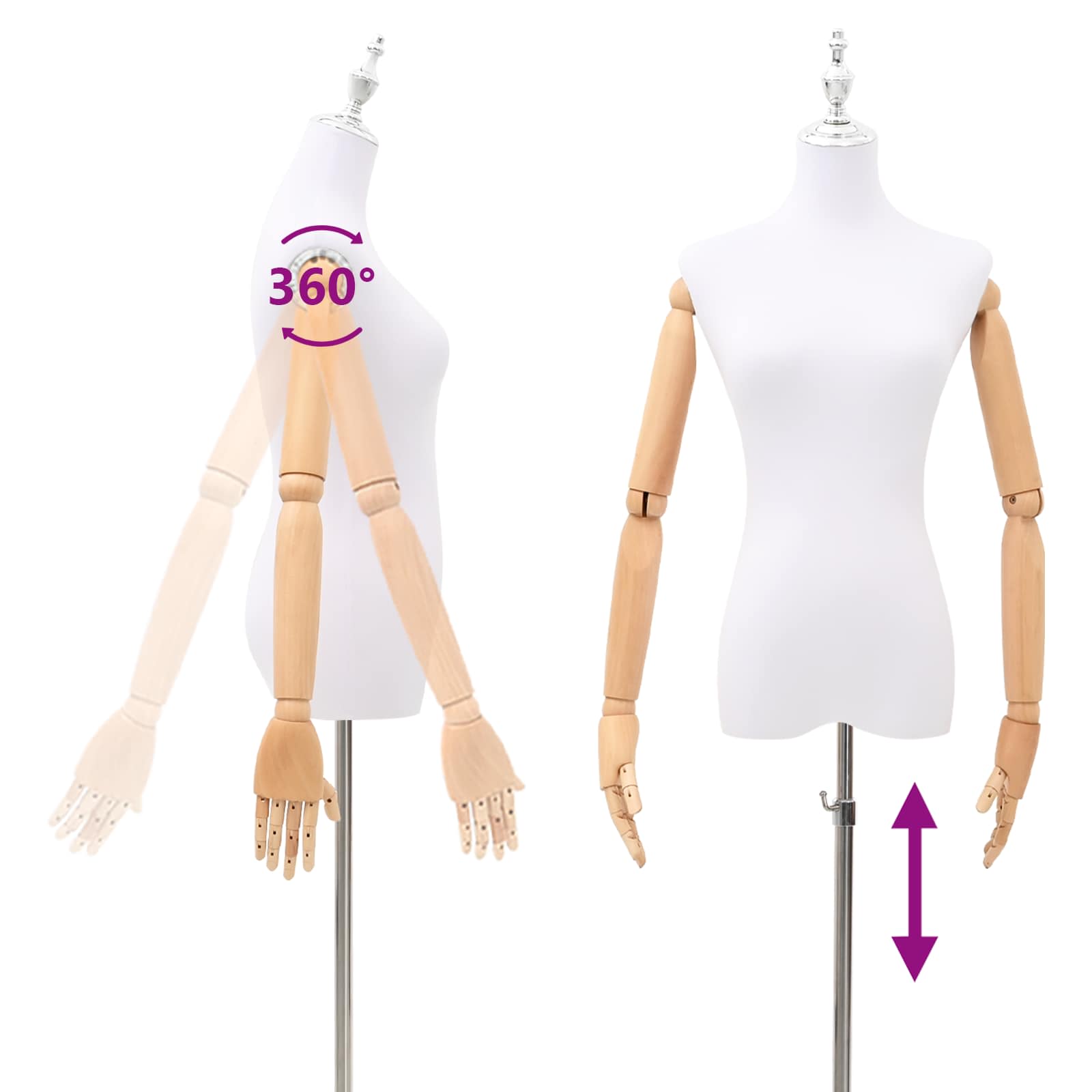 Verstellbare Mannequin 165-213 cm mit Fuß Weiblich PP Weiß