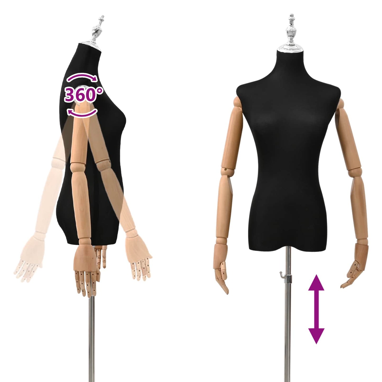 Verstellbare Mannequin 165-213 cm mit Fuß Weiblich PP Schwarz