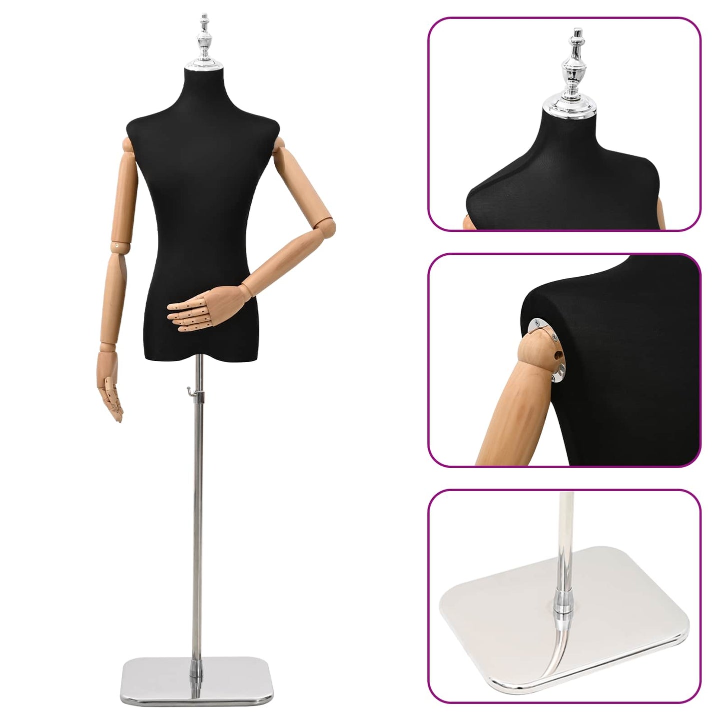 Verstellbare Mannequin 165-213 cm mit Fuß Weiblich PP Schwarz