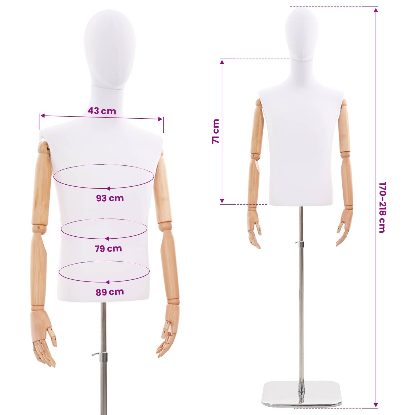 Verstellbarer Mannequin 170-218 cm mit Standfuß Männlich PP
