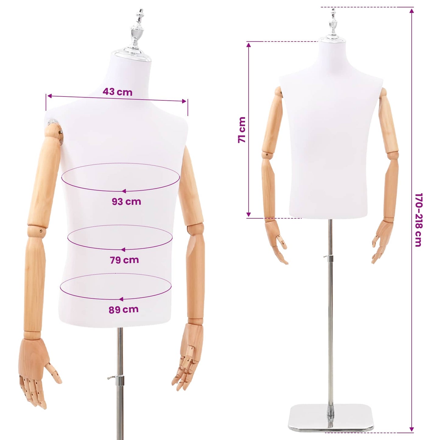 Verstellbarer Mannequin 170-218 cm mit Standfuß Männlich PP