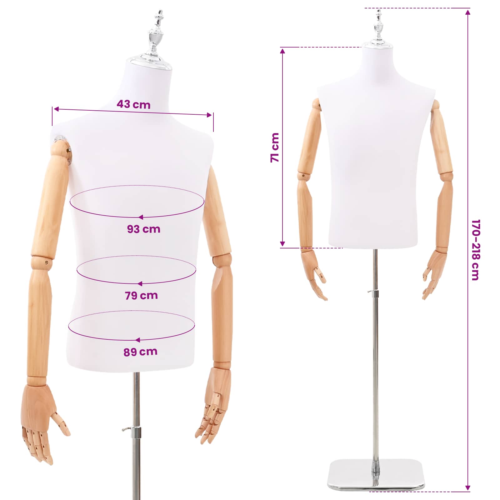 Verstellbarer Mannequin 170-218 cm mit Standfuß Männlich PP