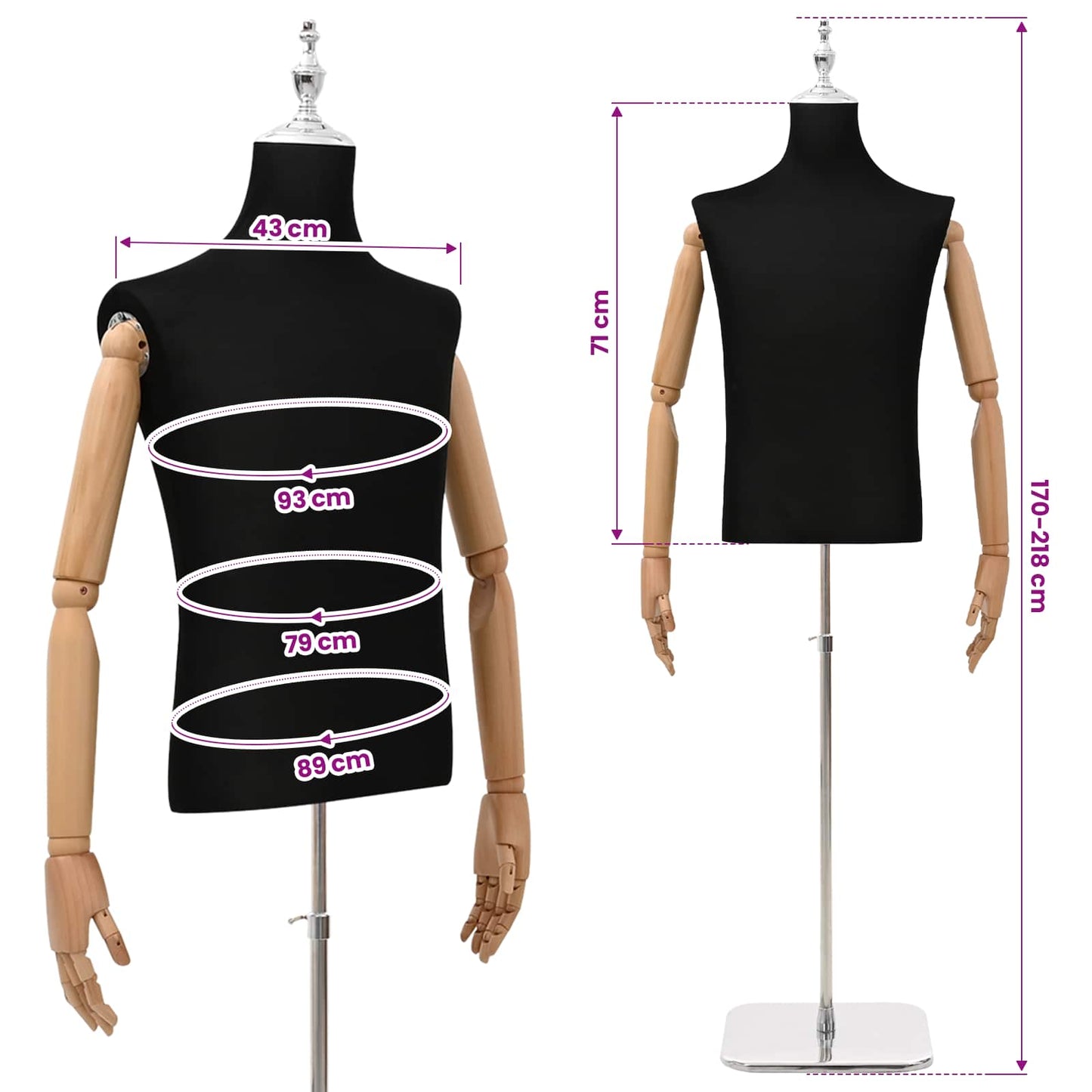Verstellbarer Mannequin 170-218 cm mit Standfuß Männlich PP