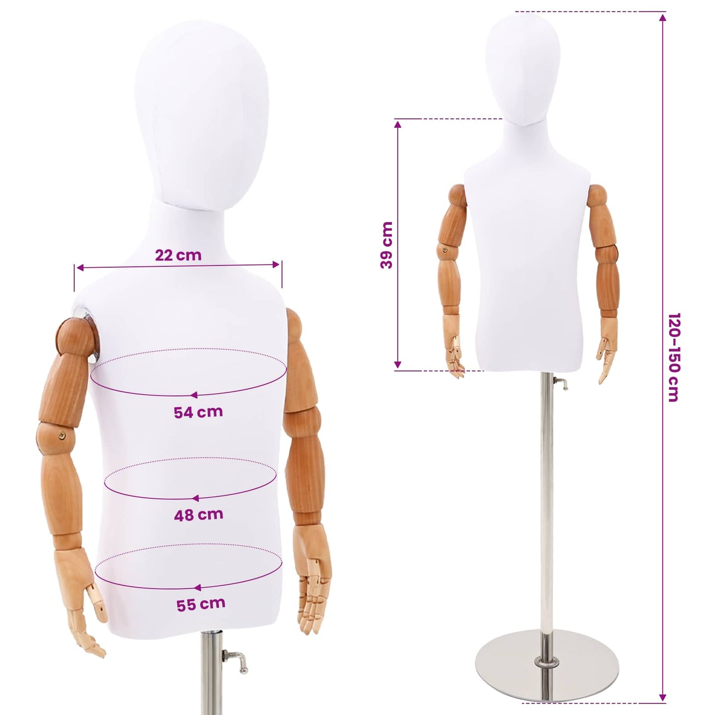 Verstellbares 120-150 cm Mannequin mit Basis Unisex PP Weiß