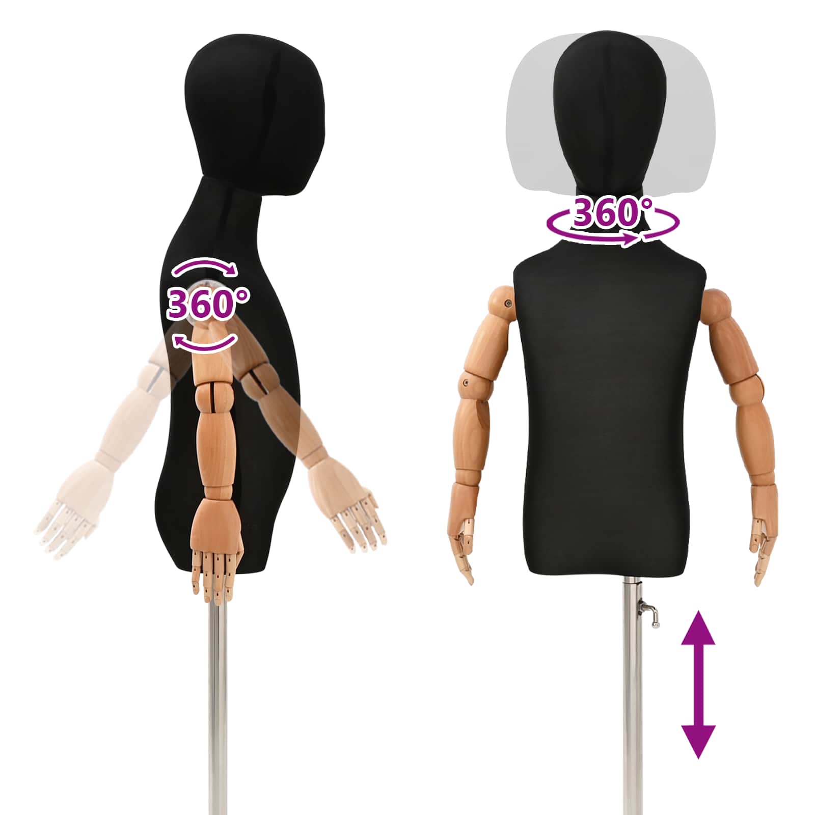 Verstellbares 120-150 cm Mannequin mit Basis Unisex PP Schwarz