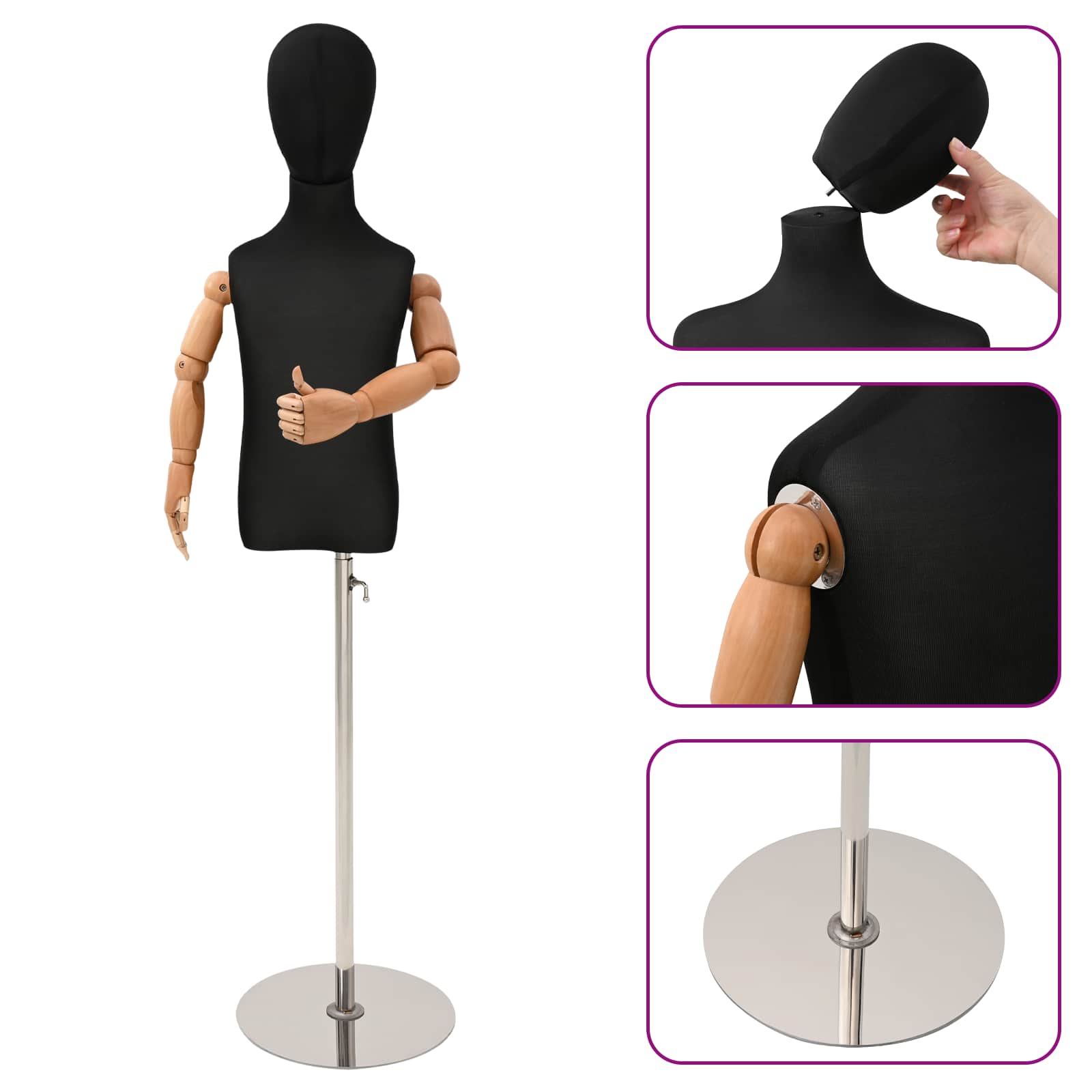 Verstellbares 120-150 cm Mannequin mit Basis Unisex PP Schwarz