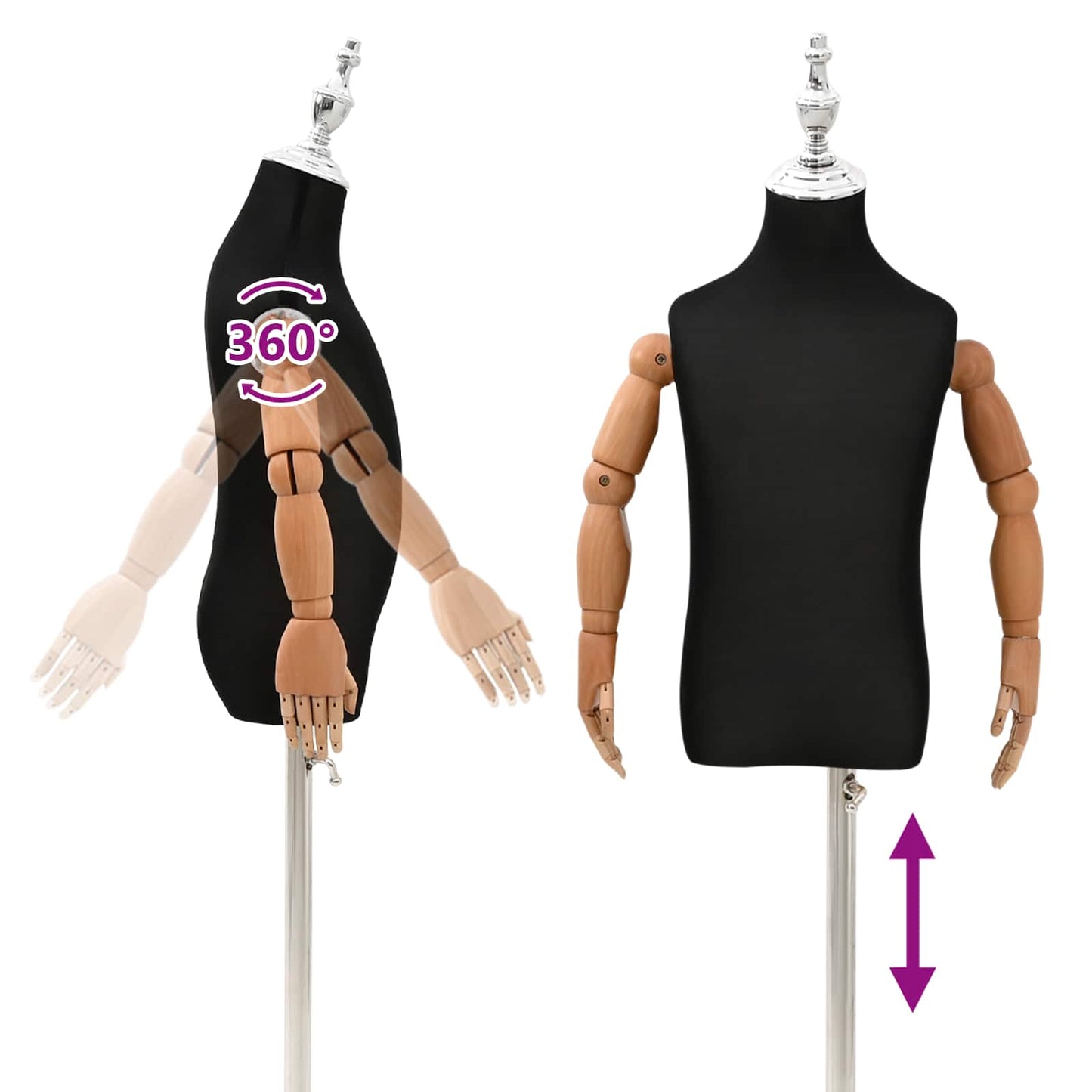 Verstellbares 120-150 cm Mannequin mit Basis Unisex PP Schwarz