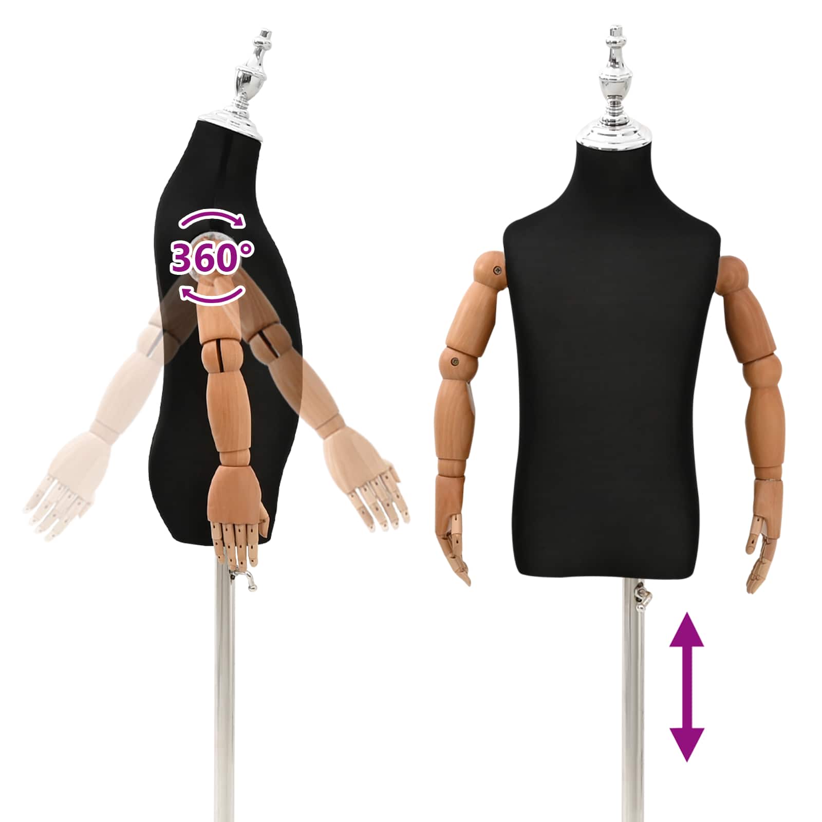 Verstellbares 120-150 cm Mannequin mit Basis Unisex PP Schwarz
