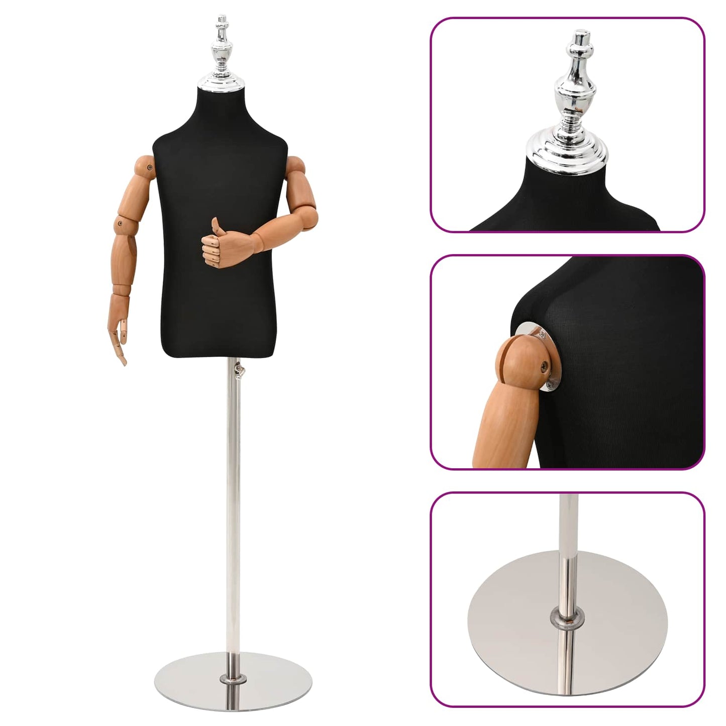 Verstellbares 120-150 cm Mannequin mit Basis Unisex PP Schwarz