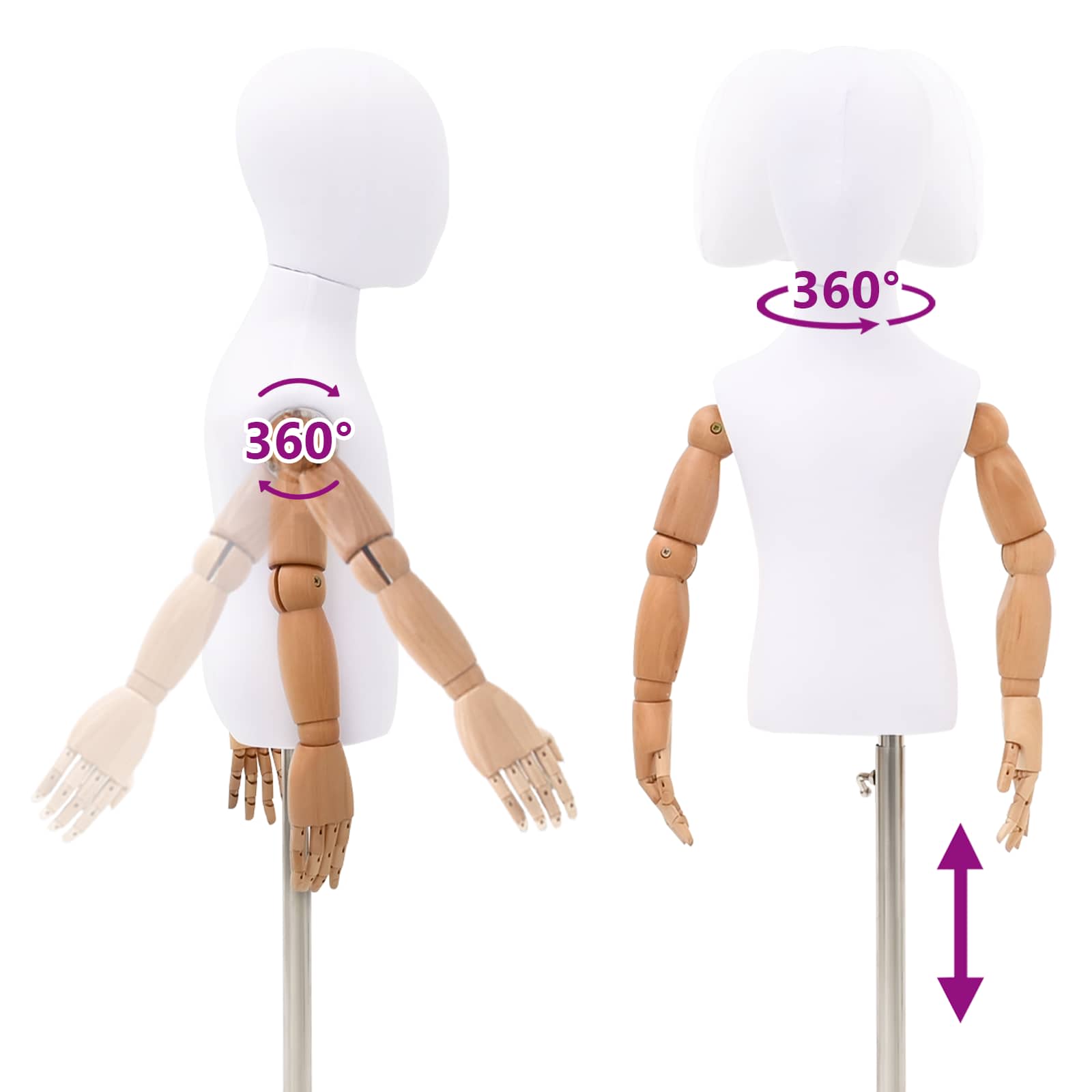 Verstellbares 120-157 cm Mannequin mit Basis Unisex PP Weiß